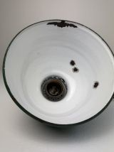 ANCIENNE SUSPENSION D’ATELIER EMAILLEE VERTE INDUSTRIELLE