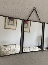 Miroir vintage 1950 triptyque barbier simili lézard noir coi