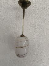 Suspension vintage 1960 opaline rouge et doré lustre - 16 x 