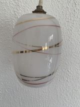 Suspension vintage 1960 opaline rouge et doré lustre - 16 x 