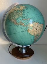 Globe vintage 1960 terrestre JRO Verlag bois PVC mappemonde 