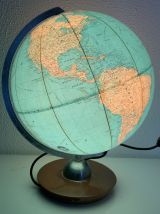 Globe vintage 1960 terrestre JRO Verlag bois PVC mappemonde 