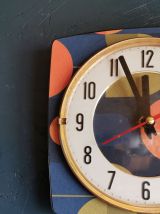 Horloge vintage pendule murale silencieuse Bleu orange vert