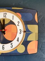 Horloge vintage pendule murale silencieuse Bleu orange vert