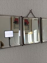 Miroir vintage 1950 triptyque barbier biseauté vert olive - 