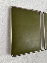 Miroir vintage 1950 triptyque barbier biseauté vert olive - 