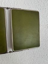 Miroir vintage 1950 triptyque barbier biseauté vert olive - 