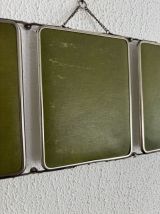Miroir vintage 1950 triptyque barbier biseauté vert olive - 