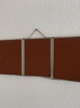 Miroir vintage 1950 triptyque barbier terracotta coiffeur - 