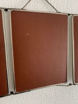 Miroir vintage 1950 triptyque barbier terracotta coiffeur - 