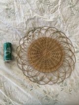 Miroir vintage 1960 soleil fleur rotin osier french riviera 