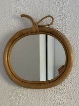 Miroir vintage 1970 pomme rotin osier fruit - 35 x 32 cm