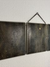 Miroir vintage 1930 triptyque barbier simili crocodile noir 