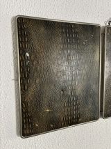 Miroir vintage 1930 triptyque barbier simili crocodile noir 