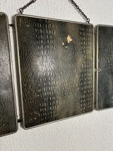 Miroir vintage 1930 triptyque barbier simili crocodile noir 