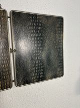 Miroir vintage 1930 triptyque barbier simili crocodile noir 
