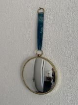 Miroir vintage 1960 oeil de sorcière velours turquoise solei