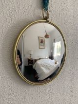Miroir vintage 1960 oeil de sorcière velours turquoise solei