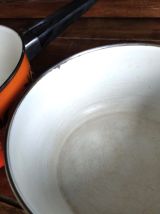 Lot de 3 casseroles et une sauteuse émaillée AUBECQ (années 