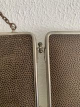 Miroir vintage 1930 triptyque barbier simili galuchat brun -