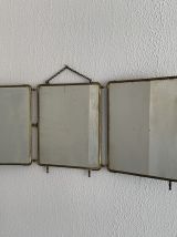 Miroir vintage 1920 triptyque barbier doré simili crocodile 