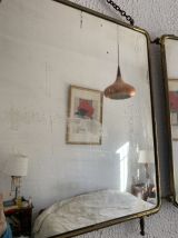 Miroir vintage 1920 triptyque barbier doré simili crocodile 