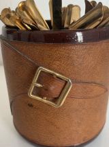 Porte-cigarettes vintage 1960 cuir doré boîte siphon soda - 