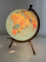 Globe vintage 1970 terrestre Taride tripode doré verre mappe