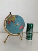 Globe vintage 1970 terrestre Taride tripode doré verre mappe