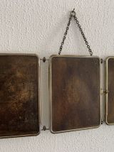 Miroir vintage 1930 triptyque de barbier lézard brun Art Déc