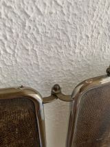 Miroir vintage 1930 triptyque de barbier lézard brun Art Déc