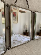 Miroir vintage 1930 triptyque de barbier lézard brun Art Déc