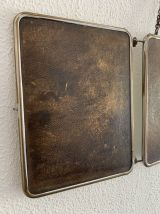 Miroir vintage 1930 triptyque de barbier lézard brun Art Déc