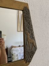 Miroir vintage 1900 Art Nouveau biseauté bois doré argenté -
