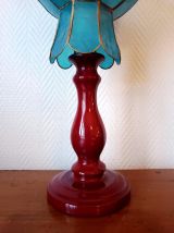 Lampe céramique et nacre bleu vintage 