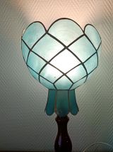 Lampe céramique et nacre bleu vintage 
