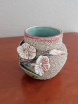 Ancien Petit Vase Barbotine décor Floral - Années 50/60