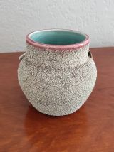 Ancien Petit Vase Barbotine décor Floral - Années 50/60