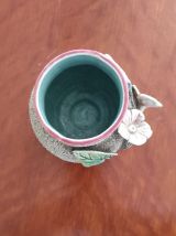 Ancien Petit Vase Barbotine décor Floral - Années 50/60