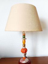 Paire de lampes modernistes vintage pierre et bois 