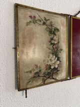 Miroir vintage 1900 triptyque barbier JB doré lie de vin - 3