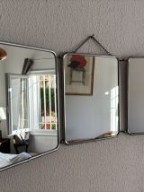 Miroir vintage 1960 triptyque barbier argenté Arpin - 28 x 7