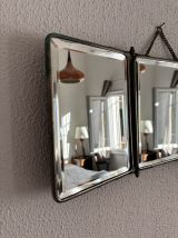 Miroir vintage 1930 triptyque barbier cristal biseauté- 25 x