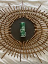 Miroir vintage 1960 soleil rotin style ORTF spirale oeil - 9
