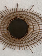 Miroir vintage 1960 soleil rotin style ORTF spirale oeil - 9