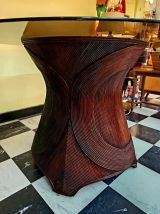 Table à manger marqueterie de rotin 