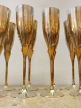 Service huit flûtes à champagne métal et laiton 1970 