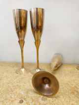 Service huit flûtes à champagne métal et laiton 1970 