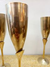 Service huit flûtes à champagne métal et laiton 1970 