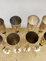 Service huit flûtes à champagne métal et laiton 1970 